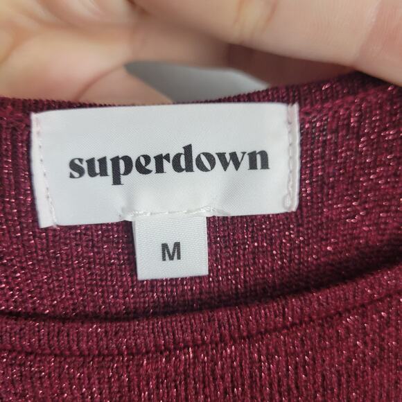 Superdown Zoe Square Neck Dress size M Metallic Burgundy holiday party shimmer - Picture 5 of 10